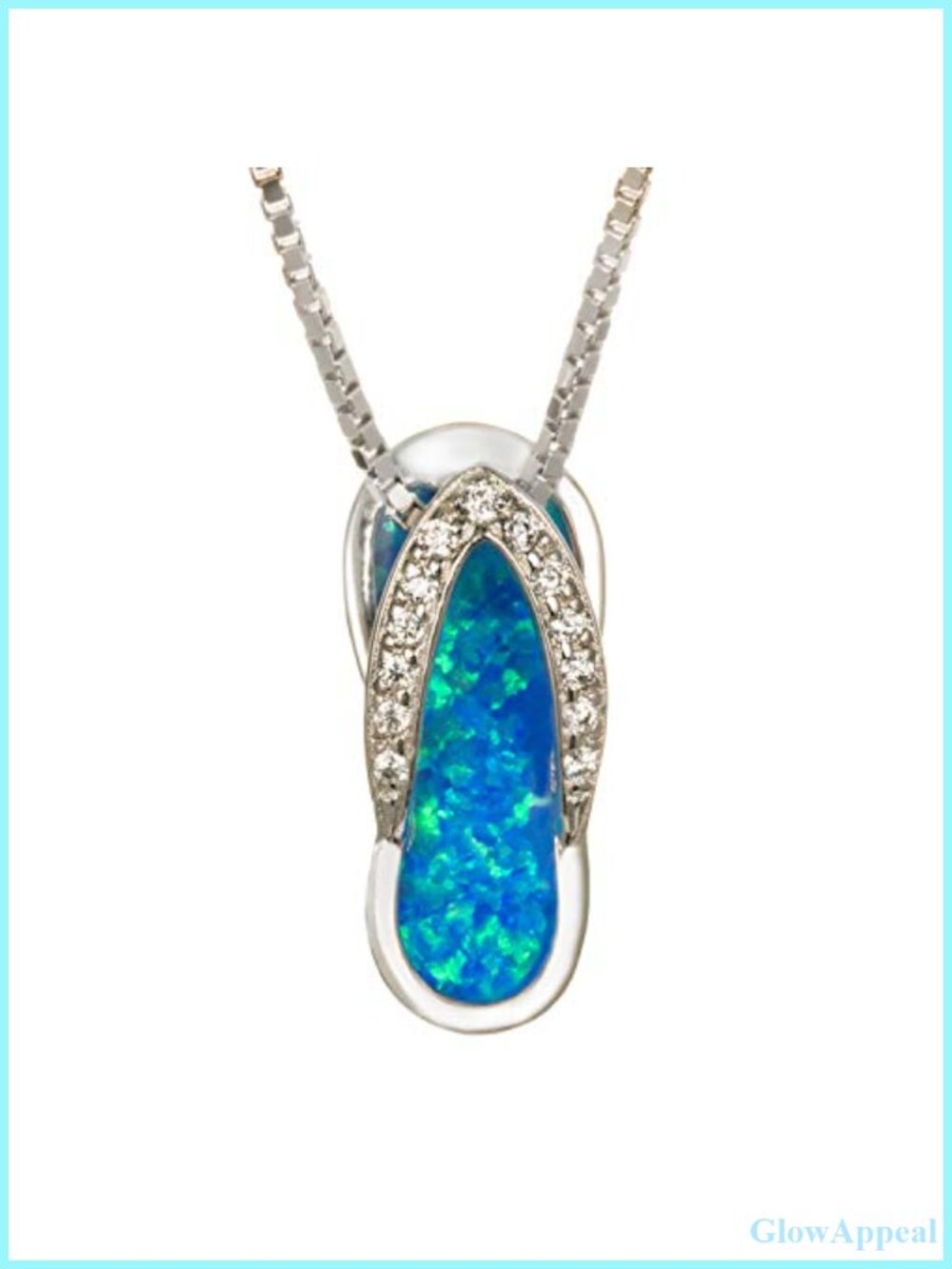 925 Sterling Silver Flip Flop Pendant Necklace Koa Wood Blue Opal 18" Box Chain